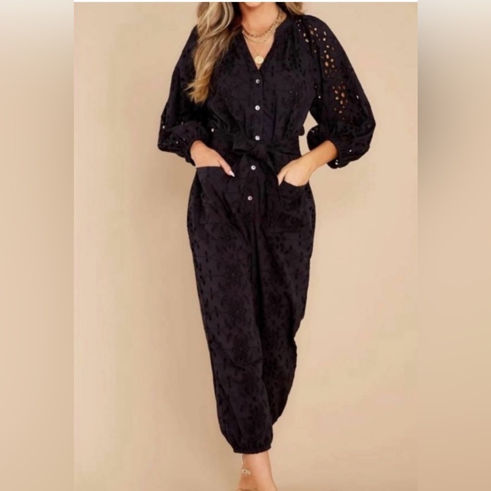 Cleobella Penelope Jumpsuit Black Size Medium Cotton